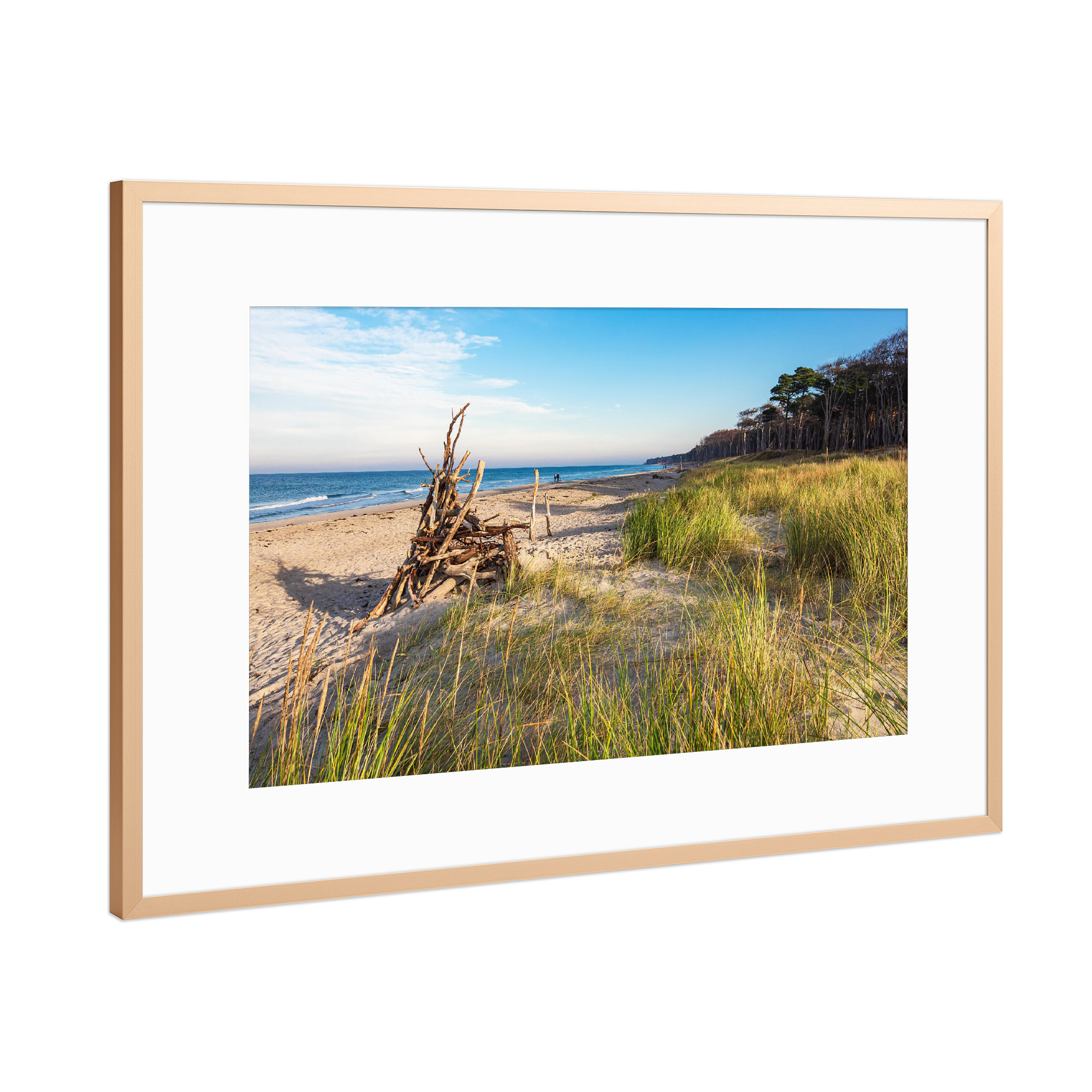 Poster mit Rahmen Kupfer "Dünengras, Treibgut und Strand" artboxONE - Natur,Reise,Reise / Strand und Meer