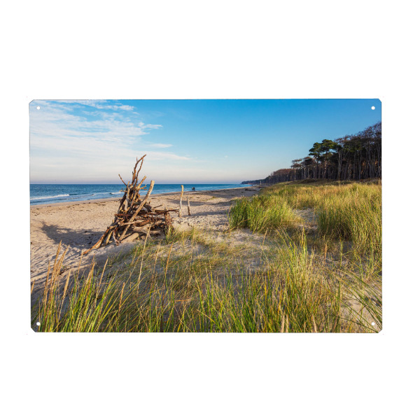 Holzbild "Dünengras, Treibgut und Strand" artboxONE - Natur,Reise,Reise / Strand und Meer