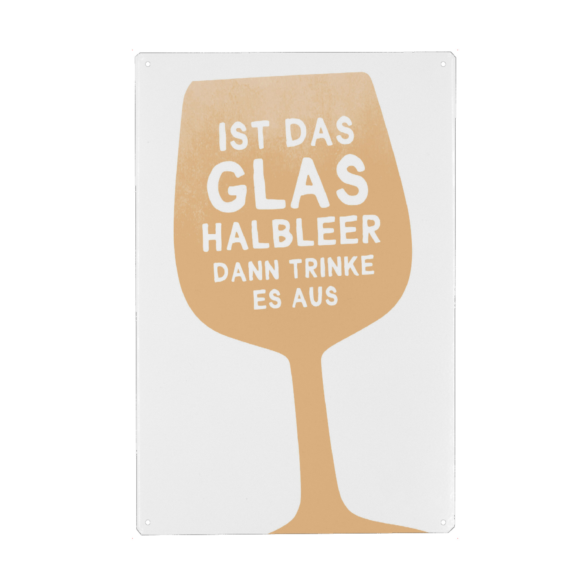 Metall Poster "Glas halbleer I Set orange" artboxONE - Typografie,Essen & Trinken,Essen & Trinken / Alkohol,Essen & Trinken / Obst & Gemüse,Lustig
