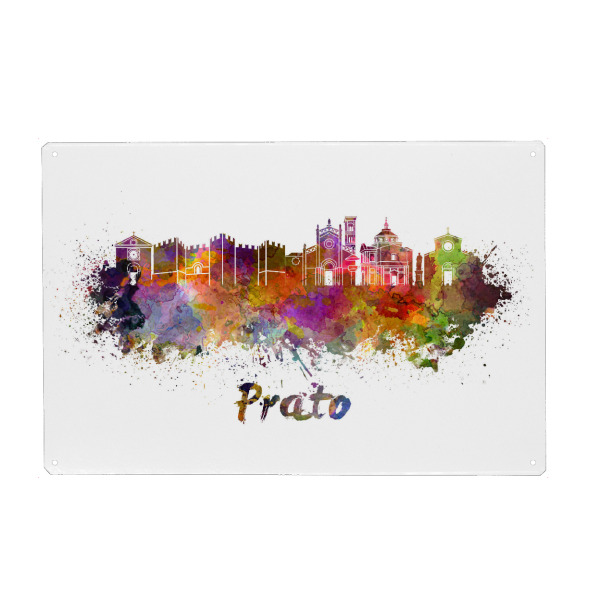 Holzbild "PRATO-Skyline in Aquarell" artboxONE - Städte,Abstrakt,Architektur - Skyline,Denkmäler,Tourismus,Farbe,Stadt,Reise,Aquarell,Speicher,Prato