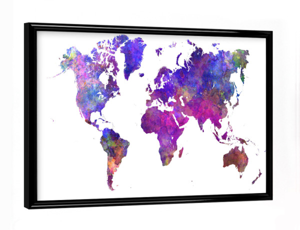 Poster mit schwarzem Rahmen "Aquarell Weltkarte-b" artboxONE - Reise,Abstrakt,Kartografie