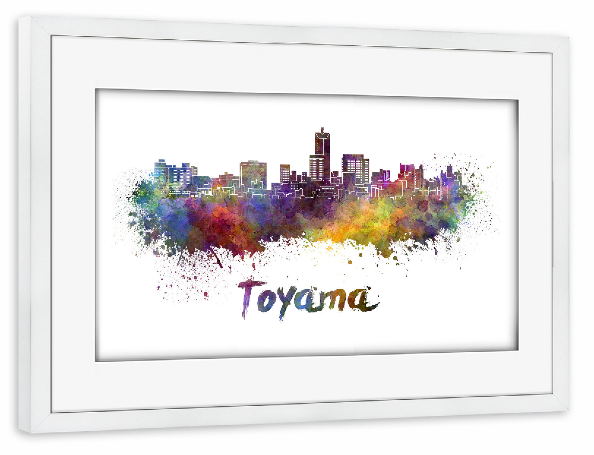 Poster mit Rahmen weiß "TOYAMA-Skyline in Aquarell-x" artboxONE - Städte,Abstrakt,Architektur