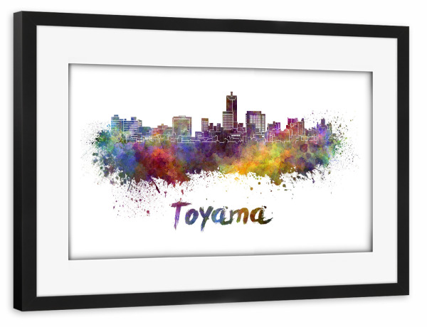 Poster mit Rahmen schwarz "TOYAMA-Skyline in Aquarell-x" artboxONE - Städte,Abstrakt,Architektur