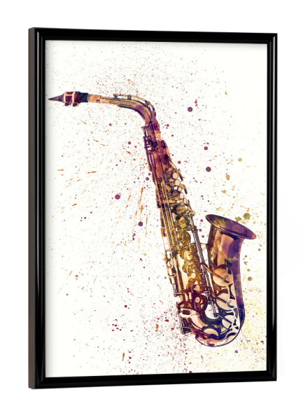Poster mit schwarzem Rahmen "Saxophon abstrakte Beige" artboxONE - Musik - Saxophon,Aquarell,Malerei,Musik,Saxophon,Jazz,Instrument,Musical