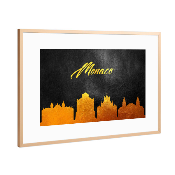 Poster mit Rahmen Kupfer "Monaco Gold-Skyline" artboxONE - Städte - Monaco,Gold,Skyline,Stadt
