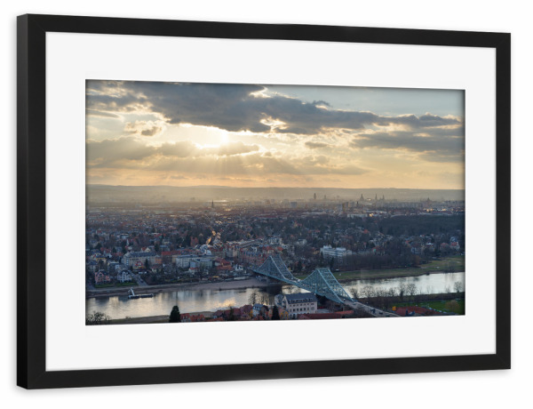 Poster mit Rahmen schwarz "Abendlicher Blick über Dresden" artboxONE - Städte,Reise,Städte / Dresden