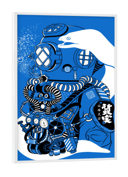 Poster mit weißem Rahmen "Steampunk scuba diving suit" artboxONE - Tiere,Unterwasser,Sport / Sommerspiele