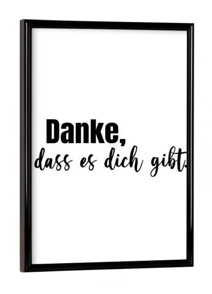 Poster mit schwarzem Rahmen "Danke s/w" artboxONE - Typografie,Liebe,Für Mama