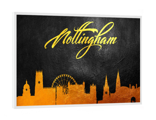 Poster mit weißem Rahmen "Nottingham England Gold" artboxONE - Städte - Gold,Skyline,Nottingham,England,Stadt