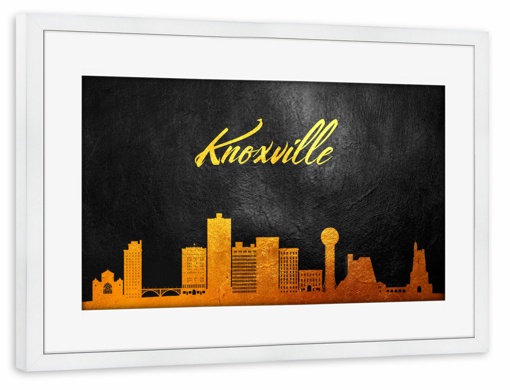 Poster mit Rahmen weiß "Knoxville Tennessee Gold Skyline" artboxONE - Städte - Knoxville,Tennessee,Gold,Skyline,Stadt