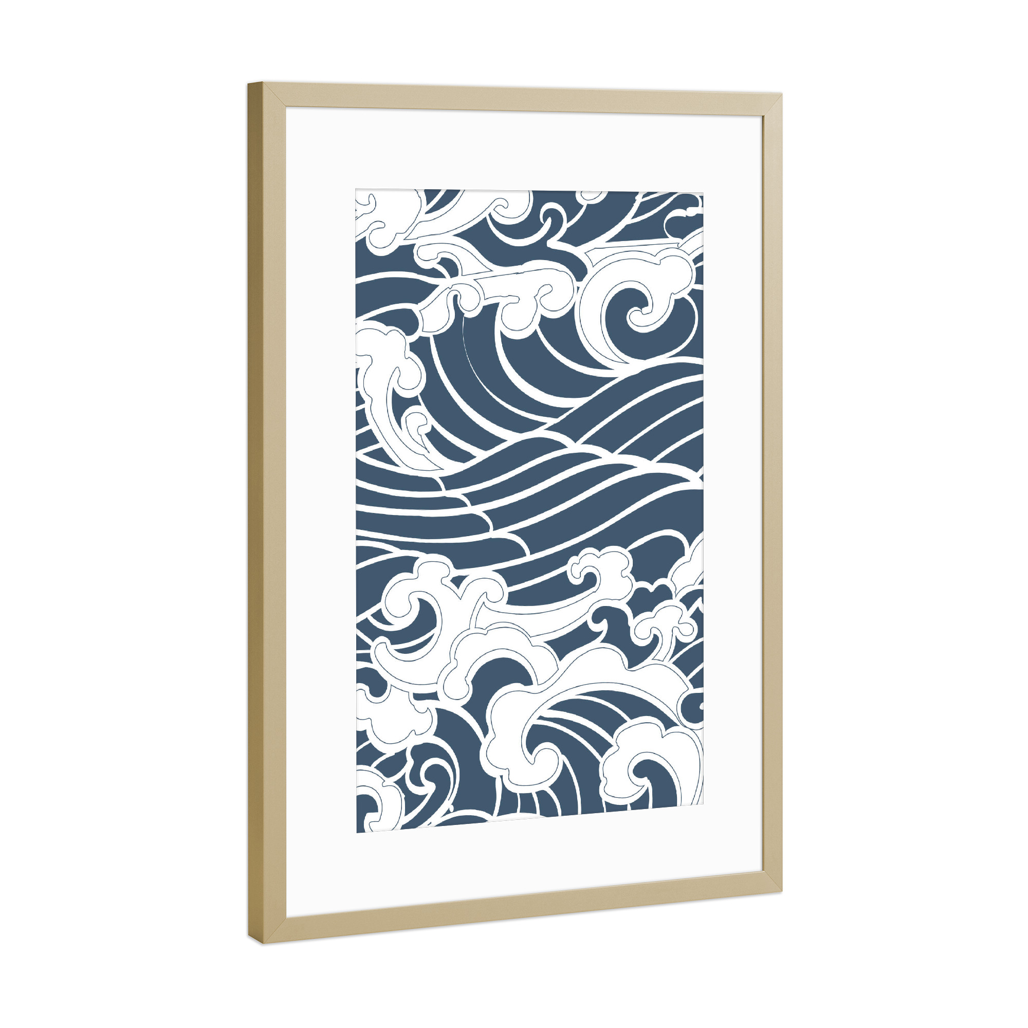 Poster mit Rahmen Gold "Japanische Wellen" artboxONE - Natur,Abstrakt,Reise / Strand und Meer,Unterwasser - Wellen,Meer,Japan,Malerei,Wasser,Abstrakt