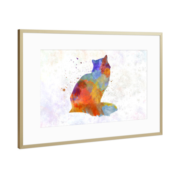 Poster mit Rahmen Gold "Rajamuffin cat in watercolor" artboxONE - Tiere,Abstrakt