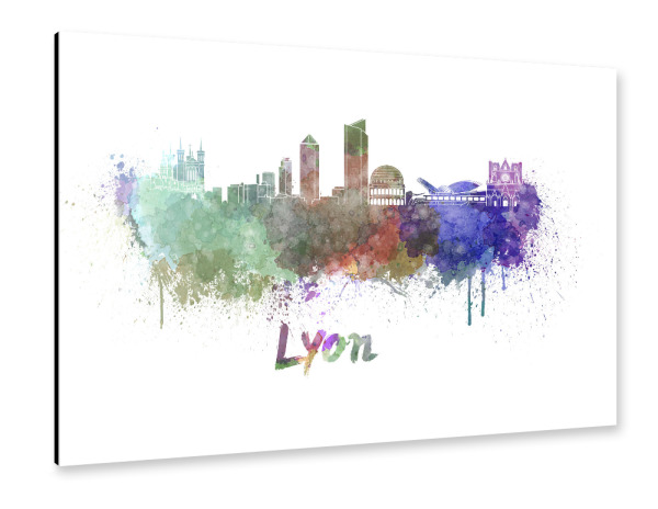 Alu-Dibond "Lyon skyline in watercolor-b" 30x20 cm artboxONE