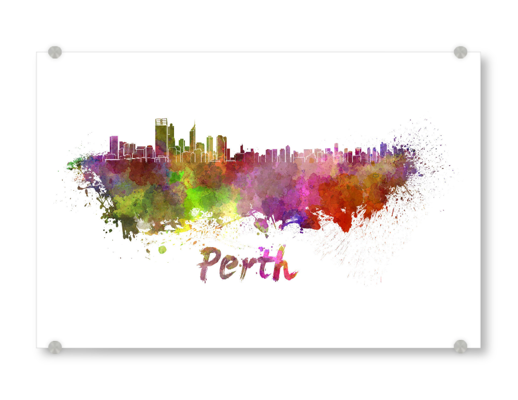 Acrylglasbild "PERTH-Skyline im Aquarell" artboxONE - Abstrakt - Skyline,Denkmäler,Tourismus,Farbe,Stadt,Reise,Aquarell,Perth