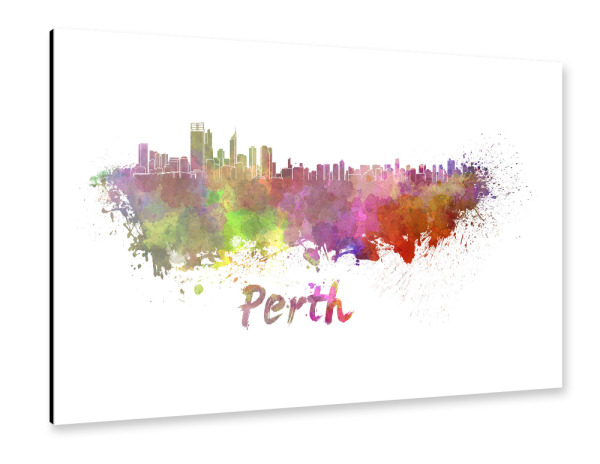 Alu-Dibond "PERTH-Skyline im Aquarell" 30x20 cm artboxONE