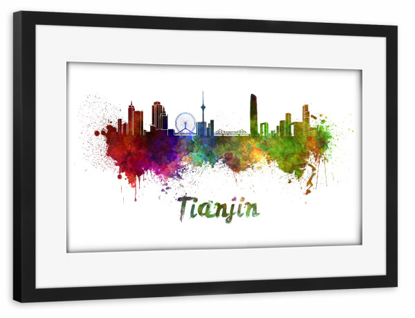 Poster mit Rahmen schwarz "TIANJIN-Skyline im Aquarell-x" artboxONE - Städte,Abstrakt,Architektur