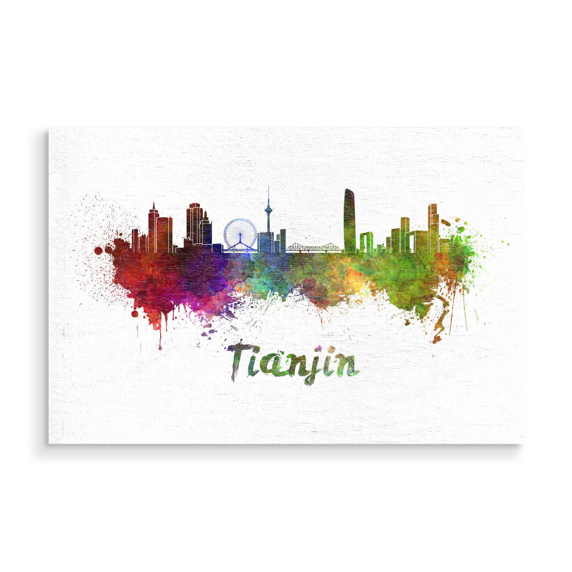 Holzbild "TIANJIN-Skyline im Aquarell-x" artboxONE - Städte,Abstrakt,Architektur