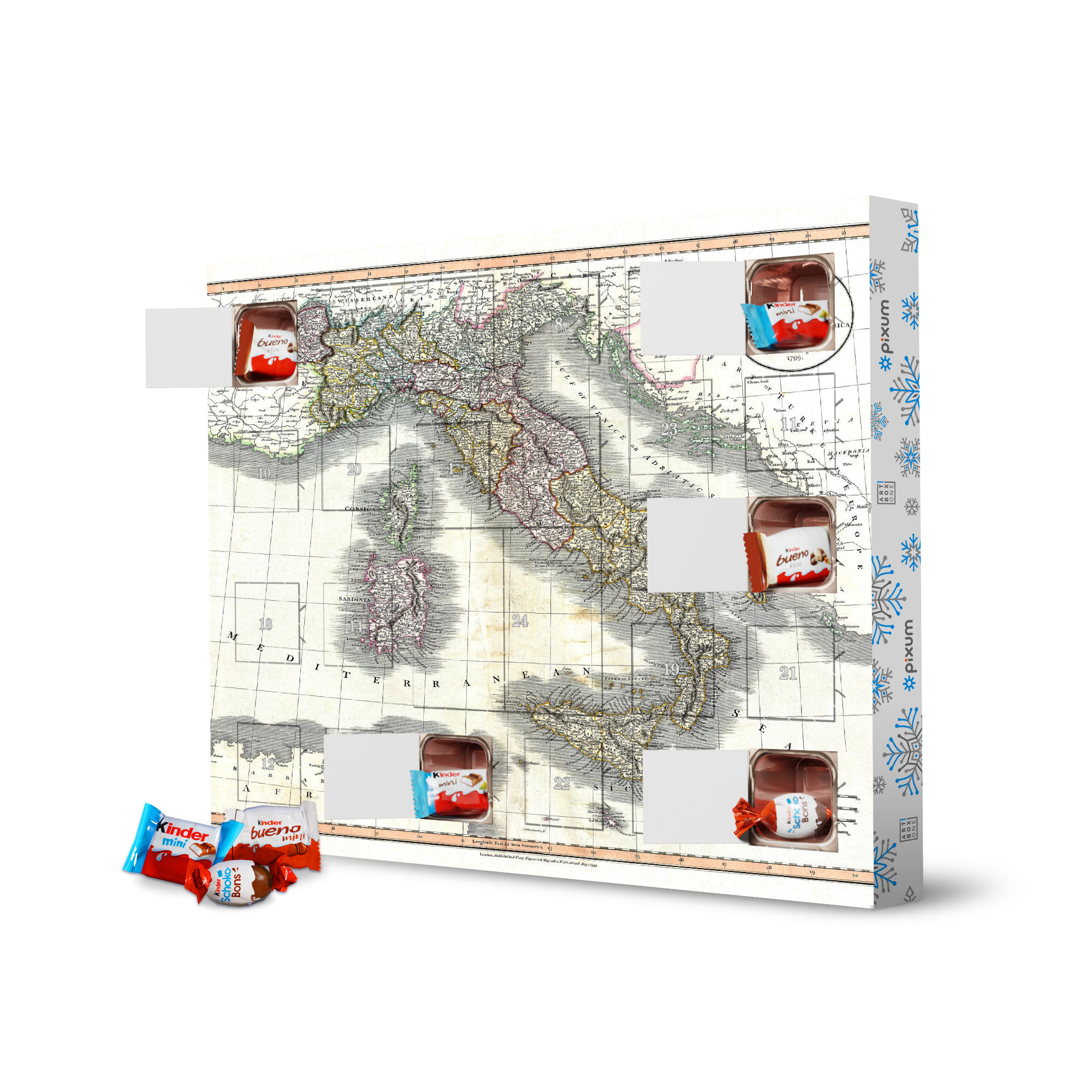 Adventskalender XXL mit Produkten von Kinder Italy pictorial map artboxONE Adventskalender Architektur