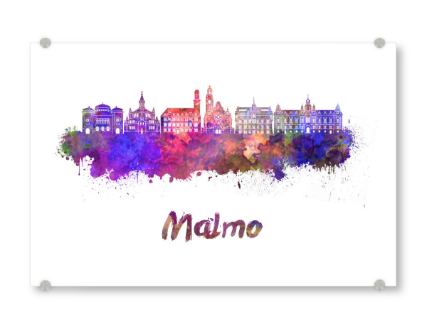Acrylglasbild "MALMO Skyline in Aquarell-b" artboxONE - Städte,Abstrakt,Architektur