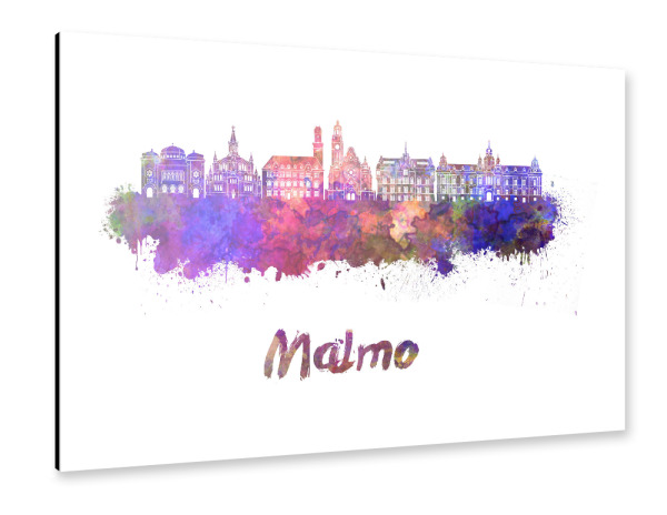 Alu-Dibond "MALMO Skyline in Aquarell-b" 30x20 cm artboxONE