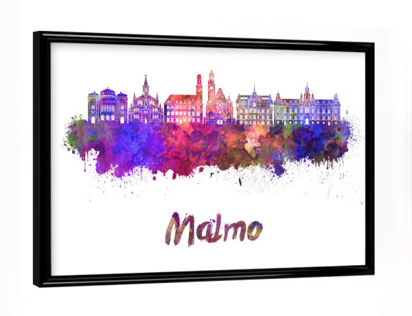 Poster mit schwarzem Rahmen "MALMO Skyline in Aquarell-b" artboxONE - Städte,Abstrakt,Architektur
