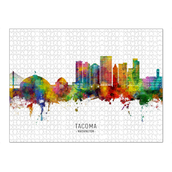 Puzzle Ravensburger "Tacoma Washington Skyline txt" artboxONE - Städte - Tacoma,Washington,Skyline,Stadtbild,Stadtbild,Aquarell,Malerei