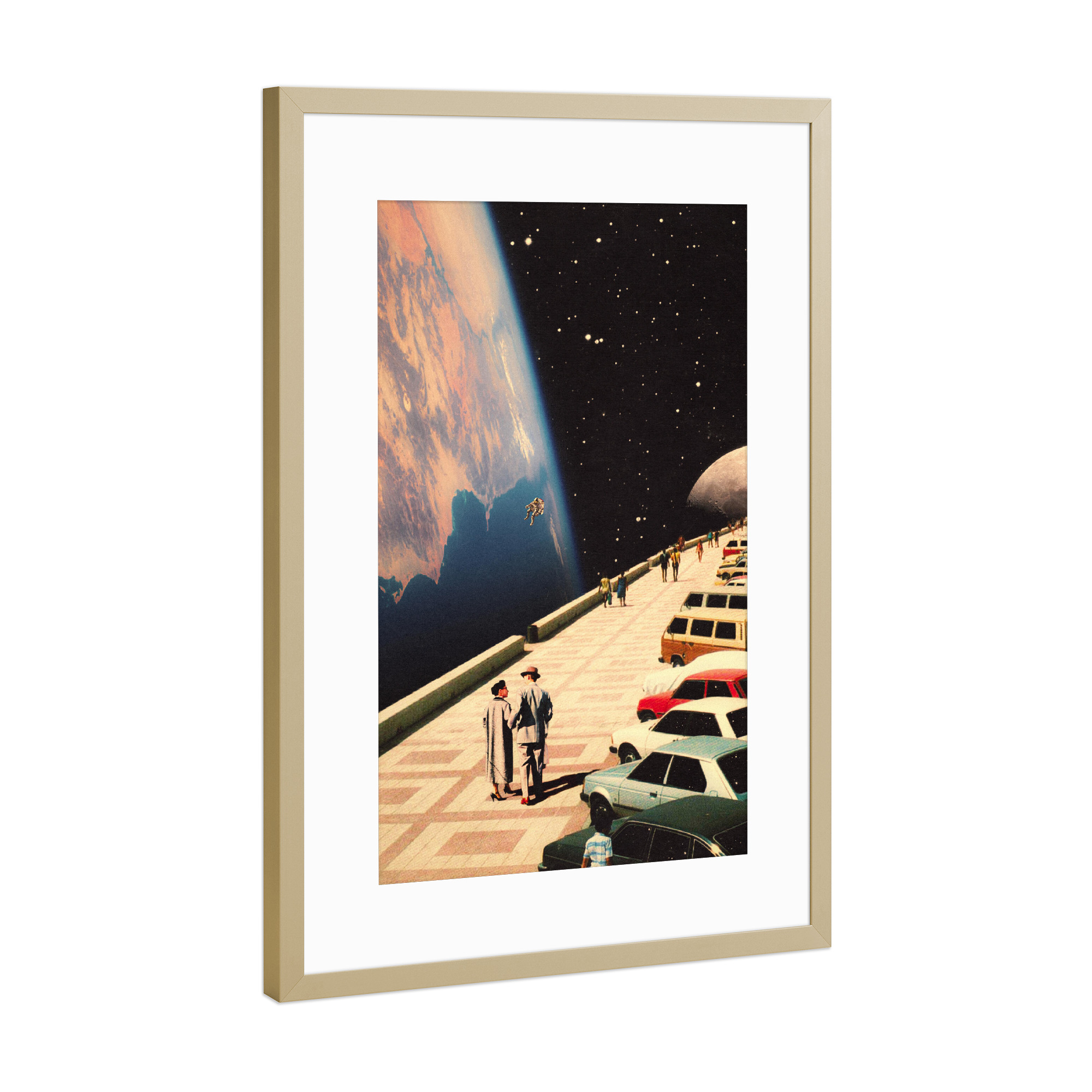 Poster mit Rahmen Gold "Weltraumpromenade" artboxONE - Reise,Menschen,Automobile,Fiktion,Galaxy