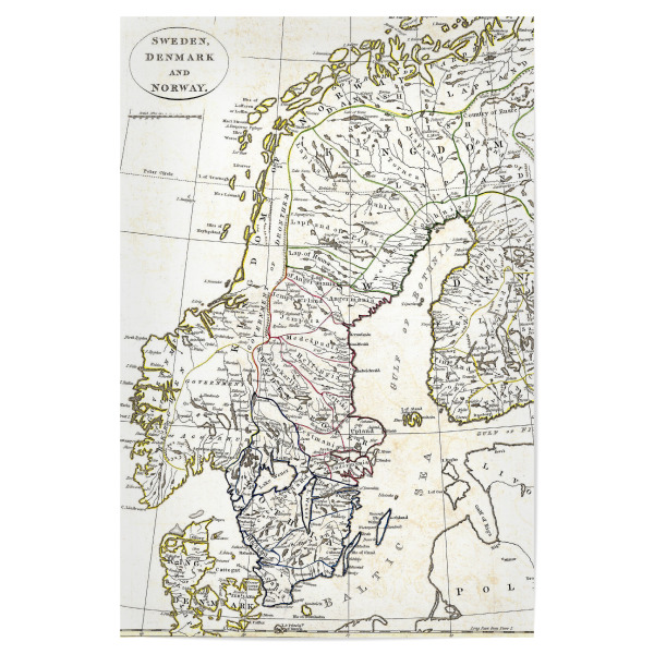 Poster "Old map of Scandinavia-b" artboxONE - Städte,Kartografie - Karte,Flach,Antik,Retro,Alt,Karten,Karte der welt,Illustration,Skandinavien