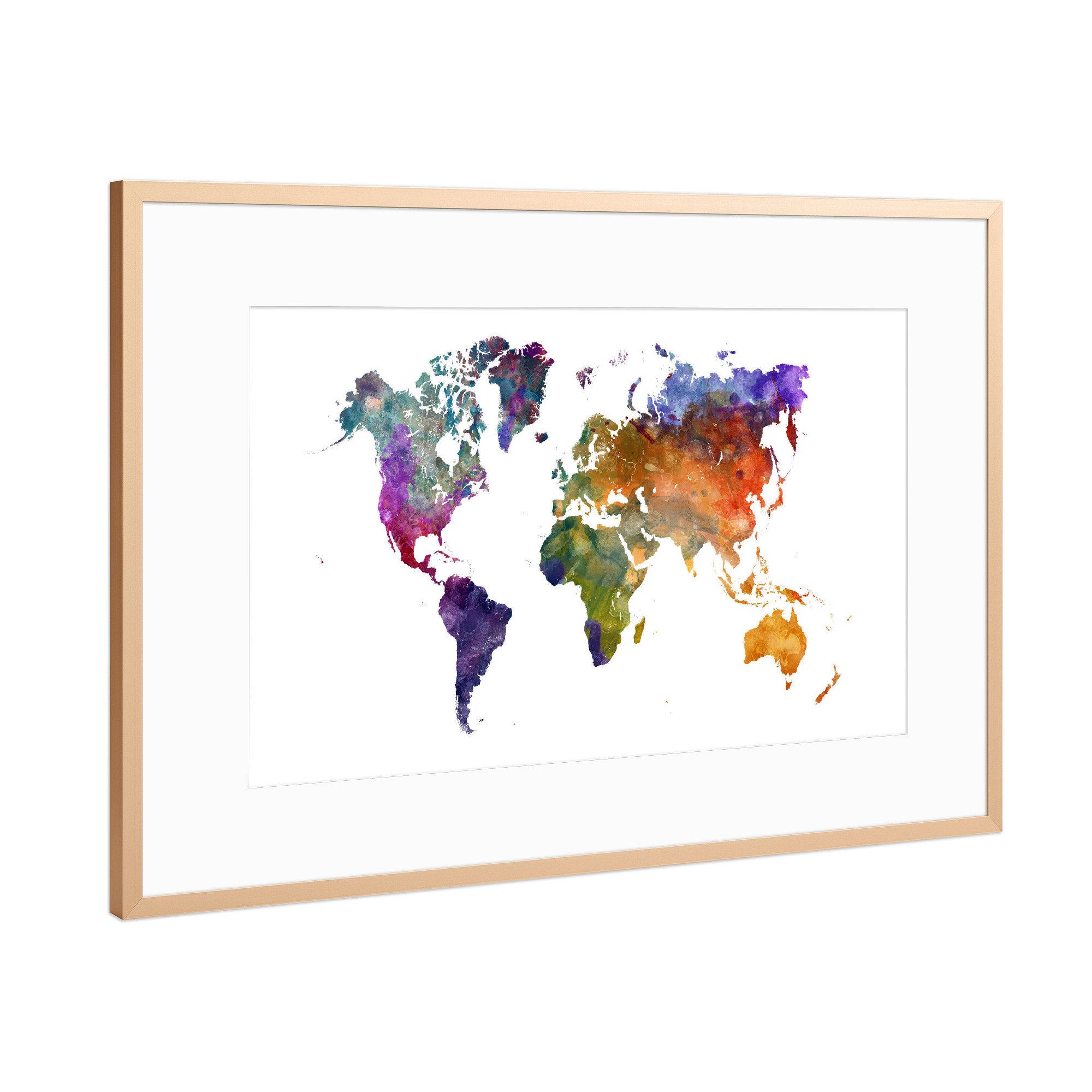 Poster mit Rahmen Kupfer "Aquarell Weltkarte-ah" artboxONE - Abstrakt,Kartografie
