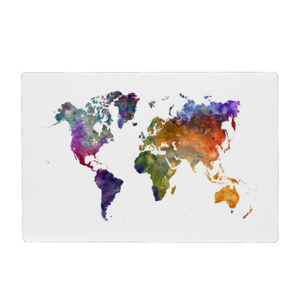 Holzbild "Aquarell Weltkarte-ah" artboxONE - Abstrakt,Kartografie - Karte,Karten,Aquarell,Farbe,Weltkarte,Atlas,Abbildung,Flach,Bunt,Elegant,Abstrakt
