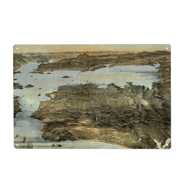 Holzbild "Bildkarte San Francisco-f" artboxONE - Natur,Architektur,Kartografie - Karte,Flach,Antik,Retro,Alt,Karten,Karte der welt,Illustration