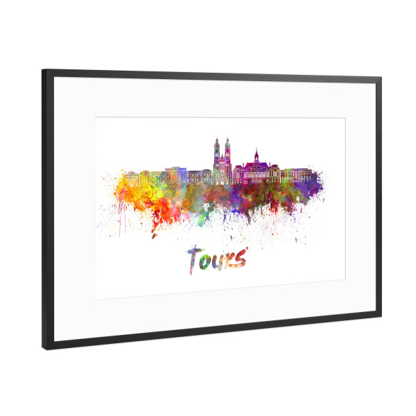 Poster mit Rahmen Schwarz (Metallic) "TOURS Skyline in Aquarell-x" artboxONE - Städte,Abstrakt,Architektur