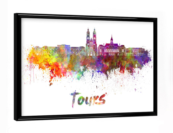 Poster mit schwarzem Rahmen "TOURS Skyline in Aquarell-x" artboxONE - Städte,Abstrakt,Architektur