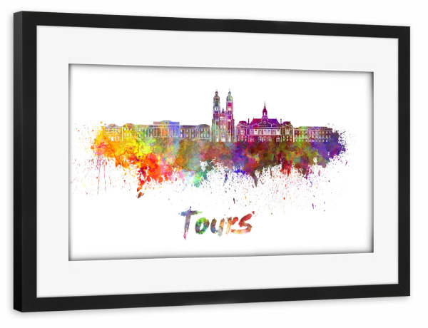 Poster mit Rahmen schwarz "TOURS Skyline in Aquarell-x" artboxONE - Städte,Abstrakt,Architektur