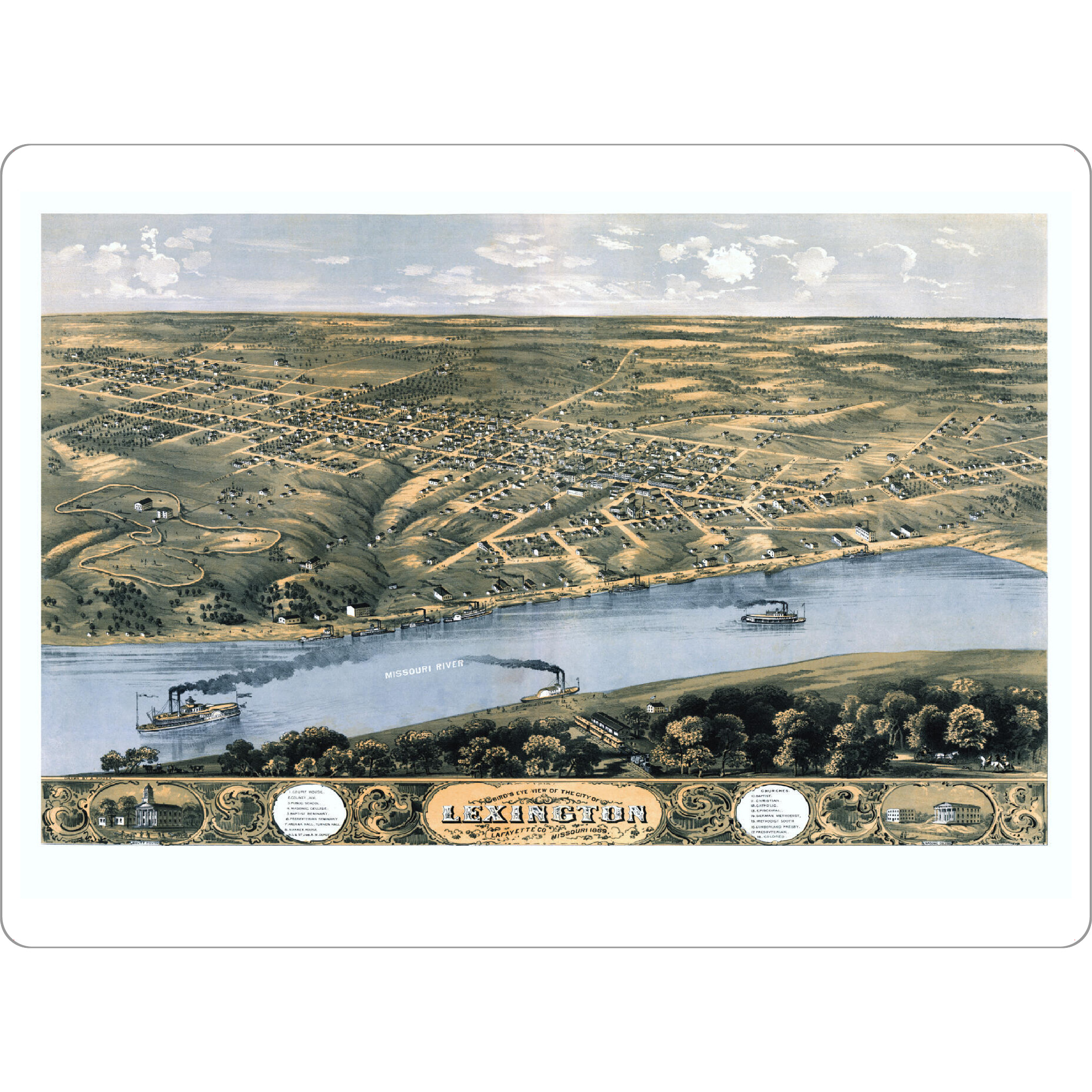 Tischset "Lexington Missouri Bildkarte" artboxONE - Architektur,Kartografie - Karte,Flach,Jahrgang,Antik,Retro,Alt,Karten,Karte der welt