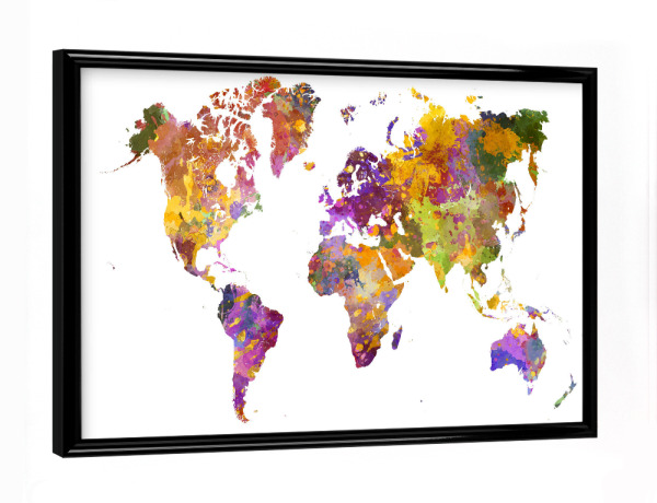 Poster mit schwarzem Rahmen "Wasserfarbene Weltkarten" artboxONE - Abstrakt,Kartografie