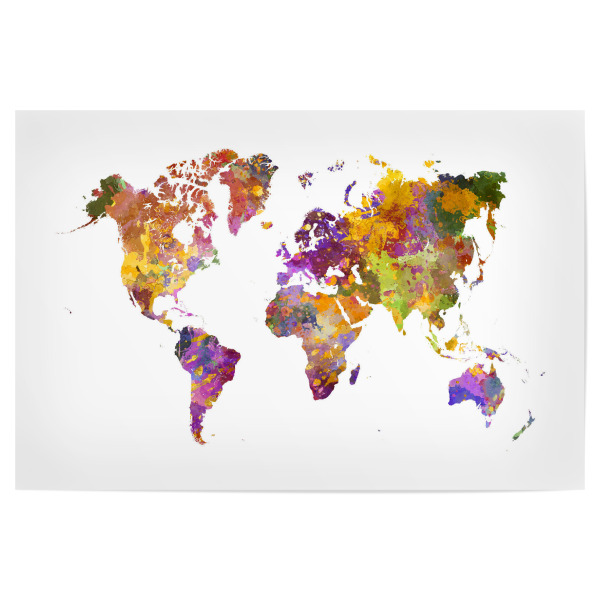 Poster "Wasserfarbene Weltkarten" artboxONE - Abstrakt,Kartografie - Karte,Aquarell,Farbe,Weltkarte,Atlas,Illustration,Flach,Bunt,Elegant,Abstrakt