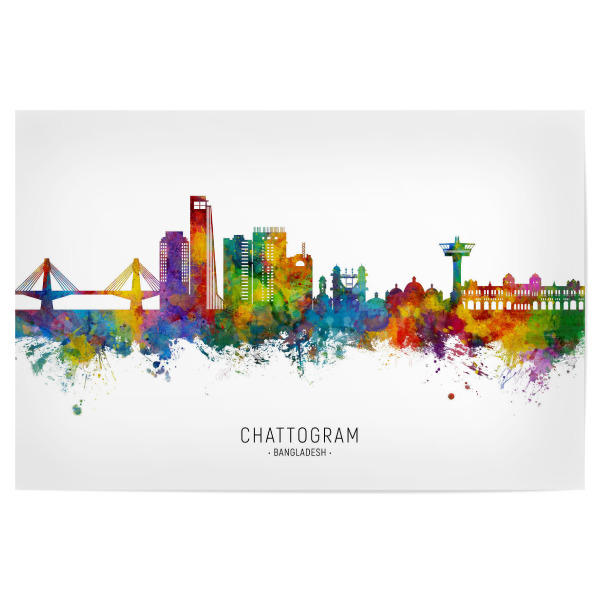 Poster "Chattogram Bangladesch Skyline txt" artboxONE - Städte - Chattogram,Bangladesch,Skyline,Stadtbild,Stadtbild,Aquarell,Malerei