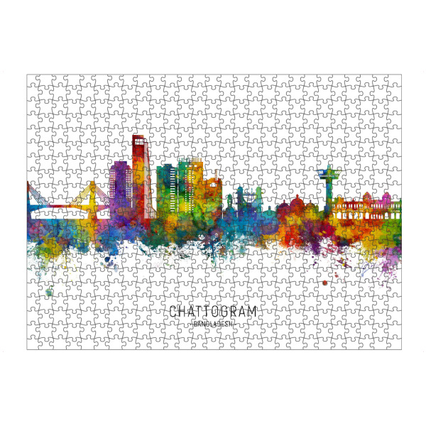 artboxONE Puzzle "Chattogram Bangladesch Skyline txt" artboxONE - Städte - Chattogram,Bangladesch,Skyline,Stadtbild,Stadtbild,Aquarell,Malerei