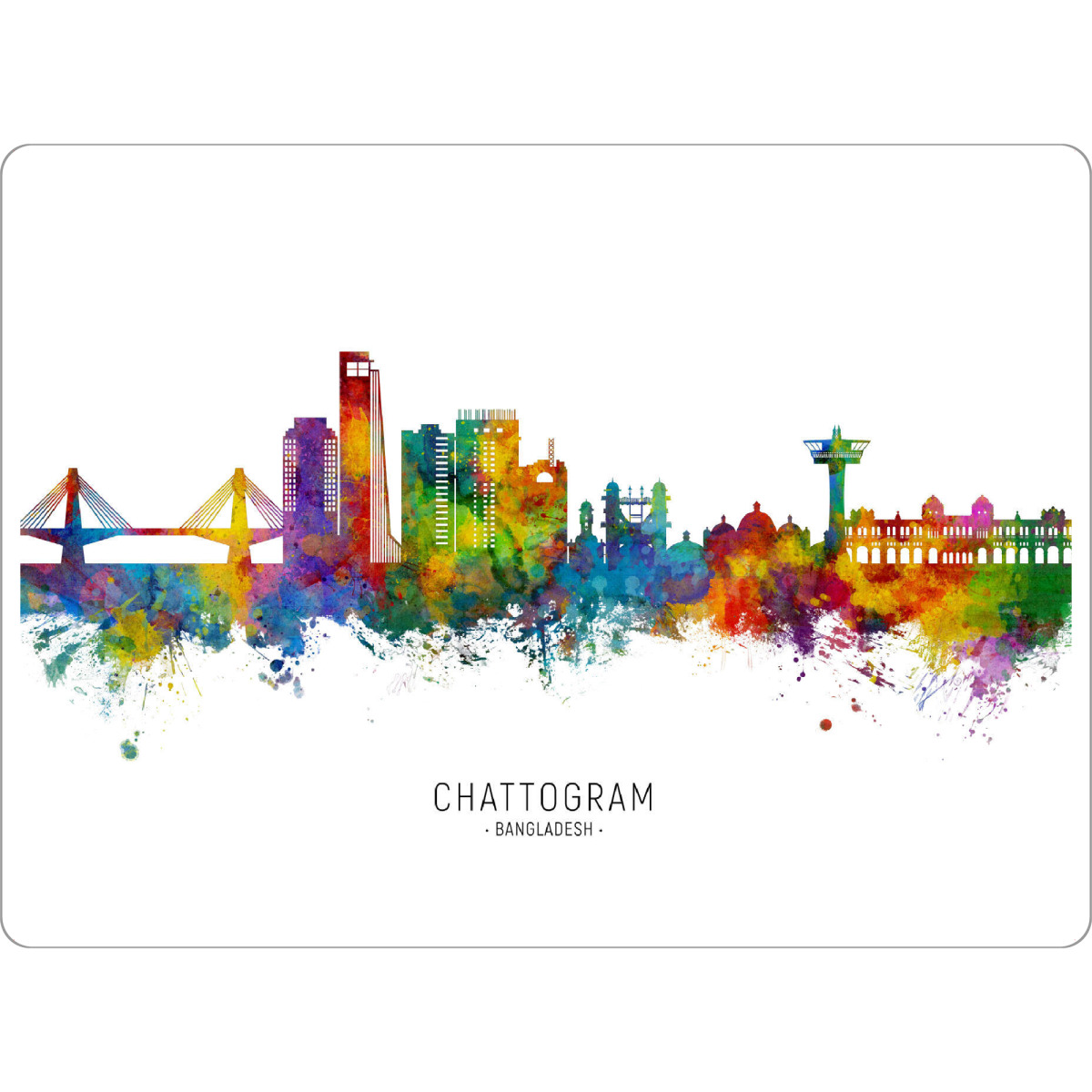 Tischset "Chattogram Bangladesch Skyline txt" artboxONE - Städte - Chattogram,Bangladesch,Skyline,Stadtbild,Stadtbild,Aquarell,Malerei