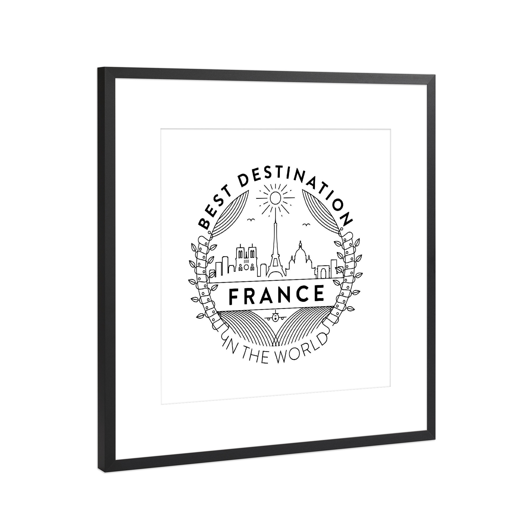 Poster mit Rahmen Schwarz (Metallic) "France Badge" artboxONE - Städte,Reise