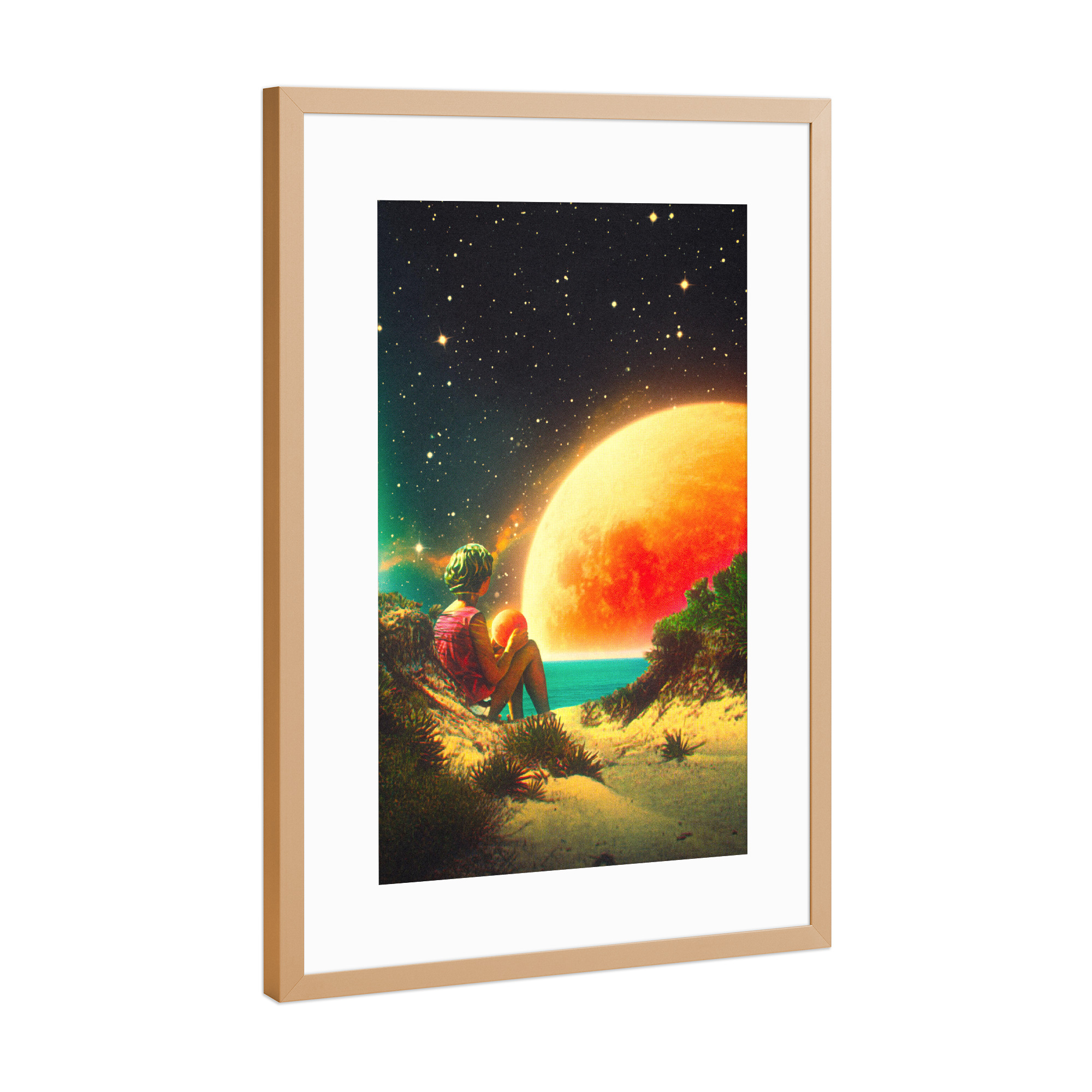 Poster mit Rahmen Kupfer "Die Welt in Ihren Händen" artboxONE - Reise,Für Kinder,Fiktion,Galaxy
