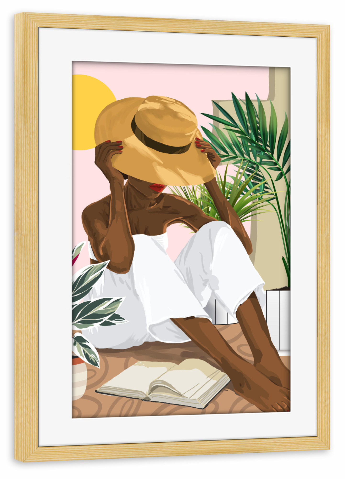 Poster mit Rahmen kiefer "Summer Reading | Modern Bohemian" artboxONE - Menschen