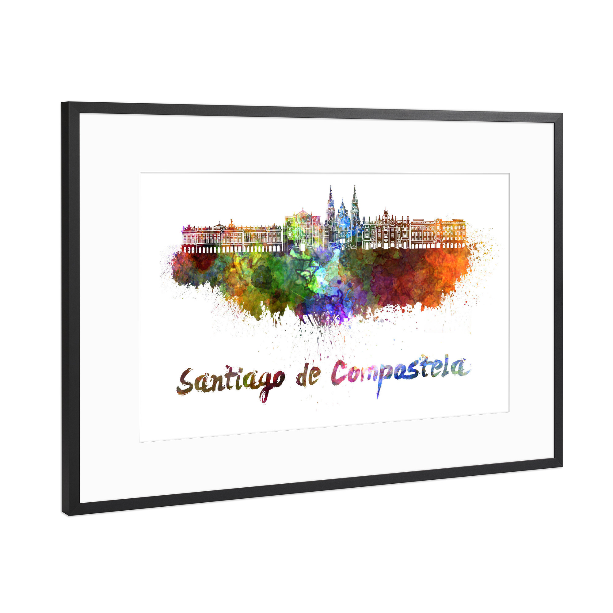 Poster mit Rahmen Schwarz (Metallic) "SANTIAGO DE COMPOSTELA skyline-z" artboxONE - Städte,Abstrakt,Architektur
