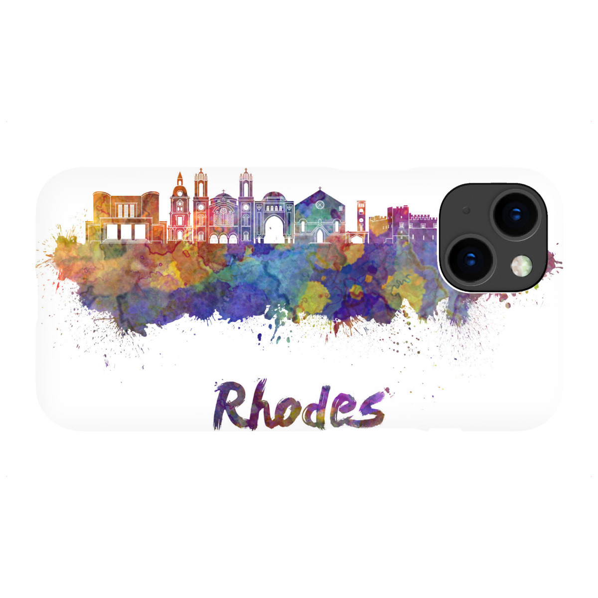 "Skyline von RHODOS in Aquarell"für iPhone - Premium-Case Handyhülle artboxONE
