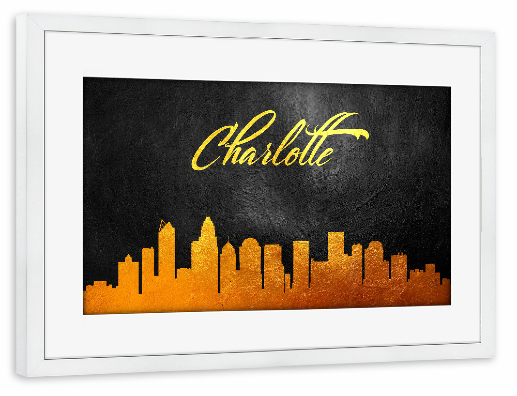 Poster mit Rahmen weiß "Charlotte Gold aus North Carolina" artboxONE - Städte - Charlotte,North carolina,Gold,Skyline,Stadt