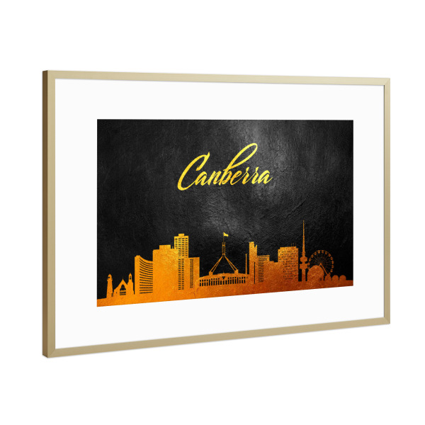 Poster mit Rahmen Gold "Canberra Australien Gold-Skyline" artboxONE - Städte - Gold,Skyline,Canberra,Australien,Stadt