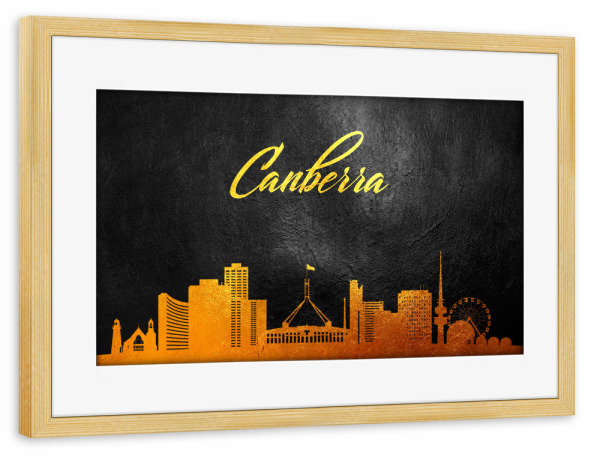 Poster mit Rahmen kiefer "Canberra Australien Gold-Skyline" artboxONE - Städte - Gold,Skyline,Canberra,Australien,Stadt