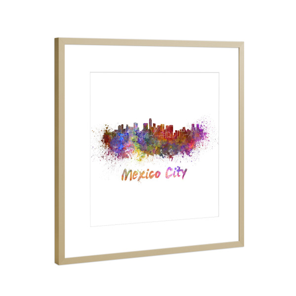 Poster mit Rahmen Gold "Skyline von Mexiko-Stadt-l" artboxONE - Städte,Abstrakt,Architektur