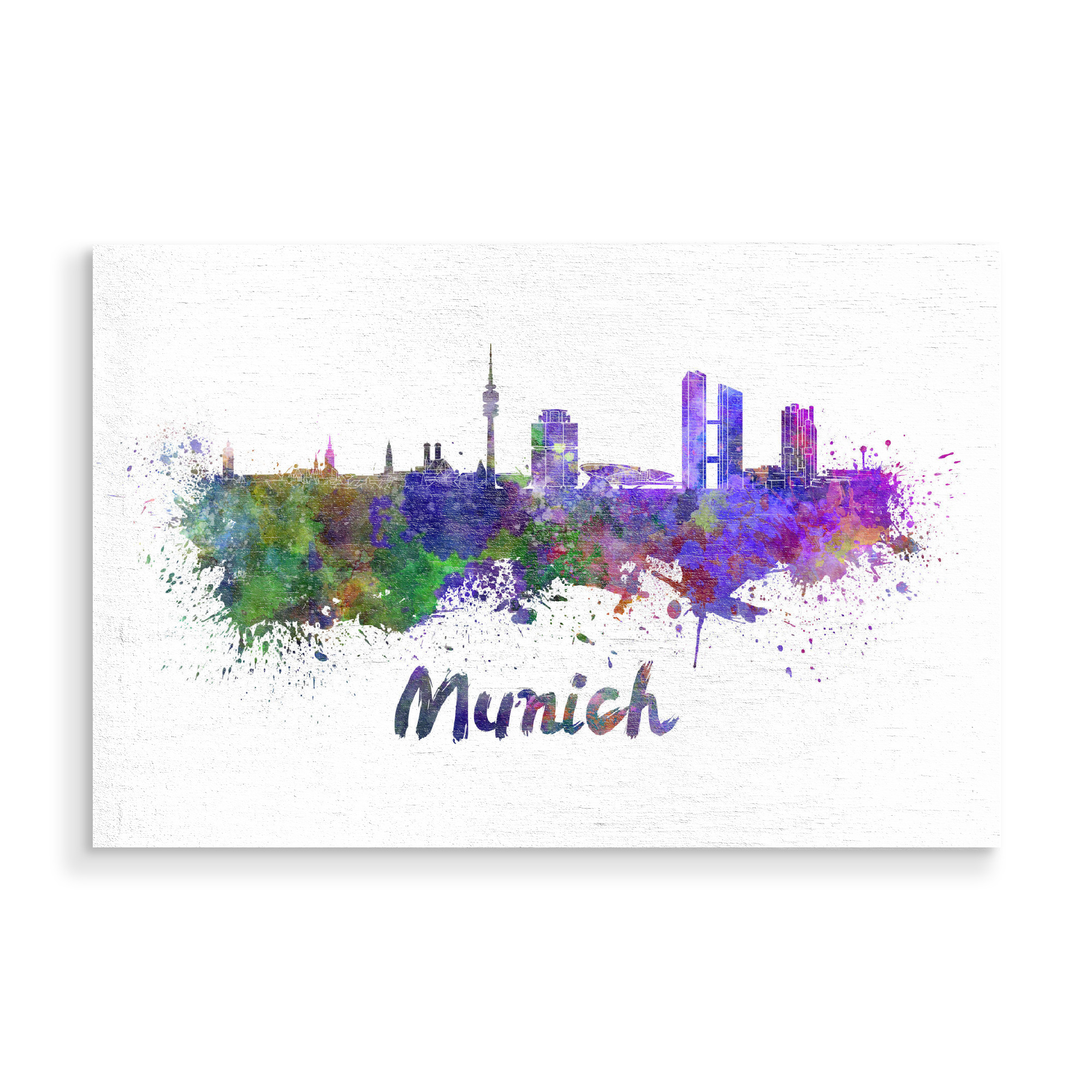 Holzbild "MÜNCHEN Skyline in Aquarell" artboxONE - Städte,Abstrakt,Architektur